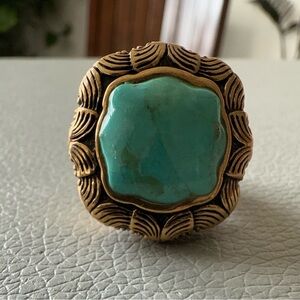 Barse Gold Brass Tone Ring Turquoise Made in Thailand